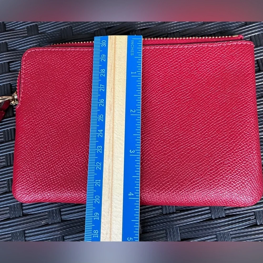 Coach Red Pebbled Leather Wristlet with Gold Logo